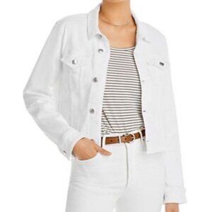 7 For All Mankind Sz L Jean Jacket Classic Trucker White Denim Preppy Coastal
